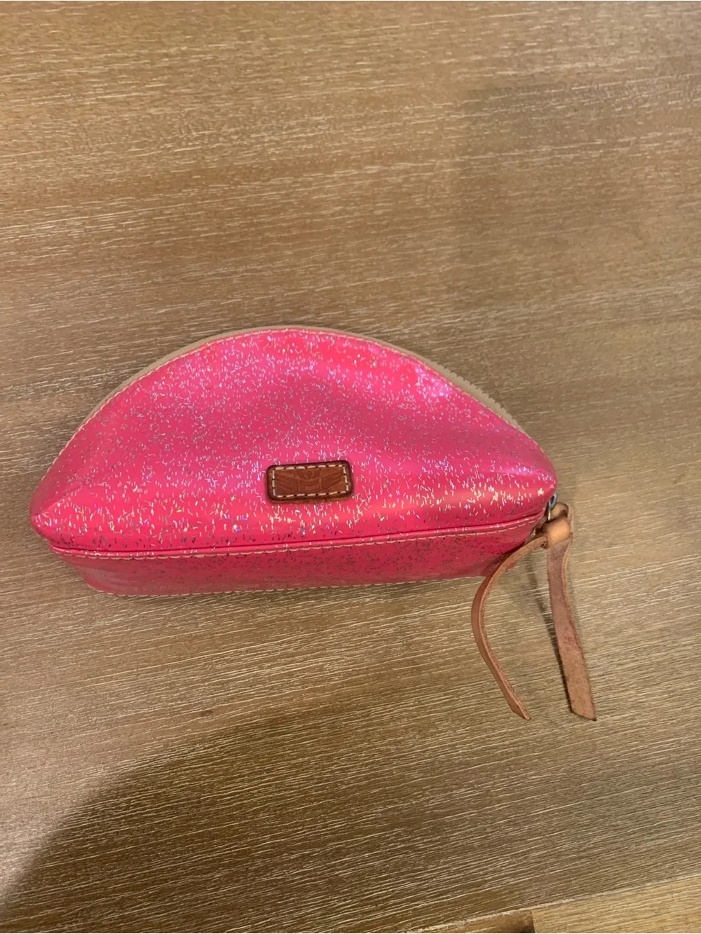 Consuela make up bag shine hot, pink glitter, black polkadot interior